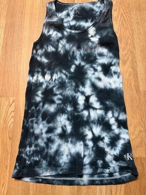 Calvin Klein Black & White Tie-Dye Studded Shoulder Tank